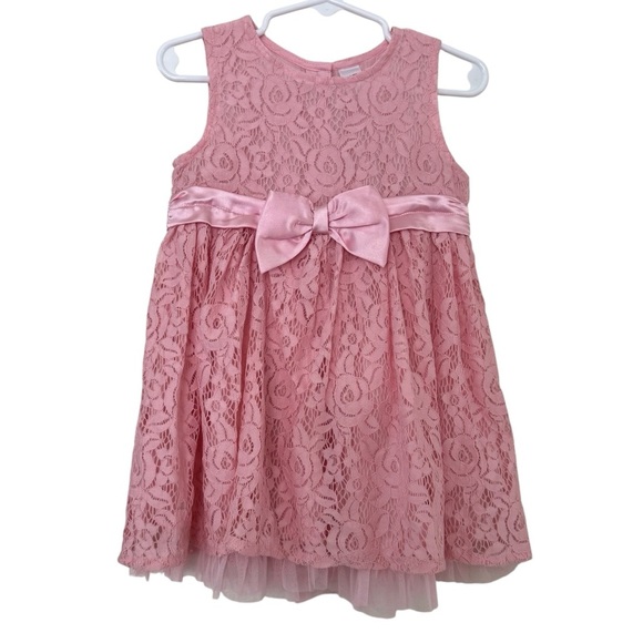 Max Pink Lace Dress Sleeveless Satin Bow Baby Girls 18-24M - Picture 1 of 5